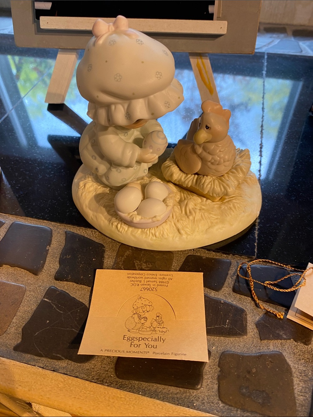 Precious Moments pastel cream and light brown girl with hen figurine
